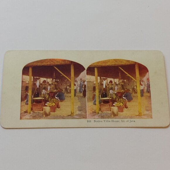ANTIQUE STEREOGRAPH Card DOUBLE SIDED Tokyo Japan Tiffin House Isl of Java - Picture 1 of 5